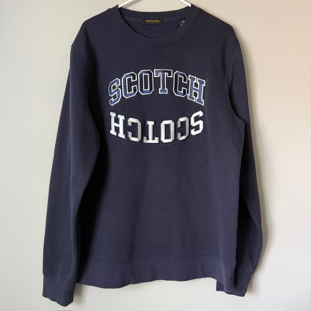 Scotch & Soda Mens XL Navy Blue Mirrored Graphic‎ Crewneck Sweatshirt Pullover